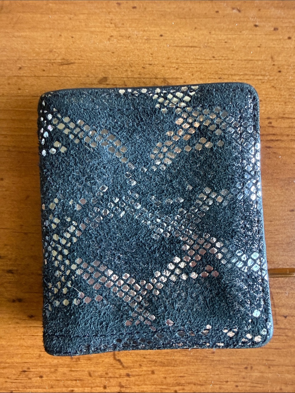 Fossil Black Suede Wallet with Metallic Silver Accents